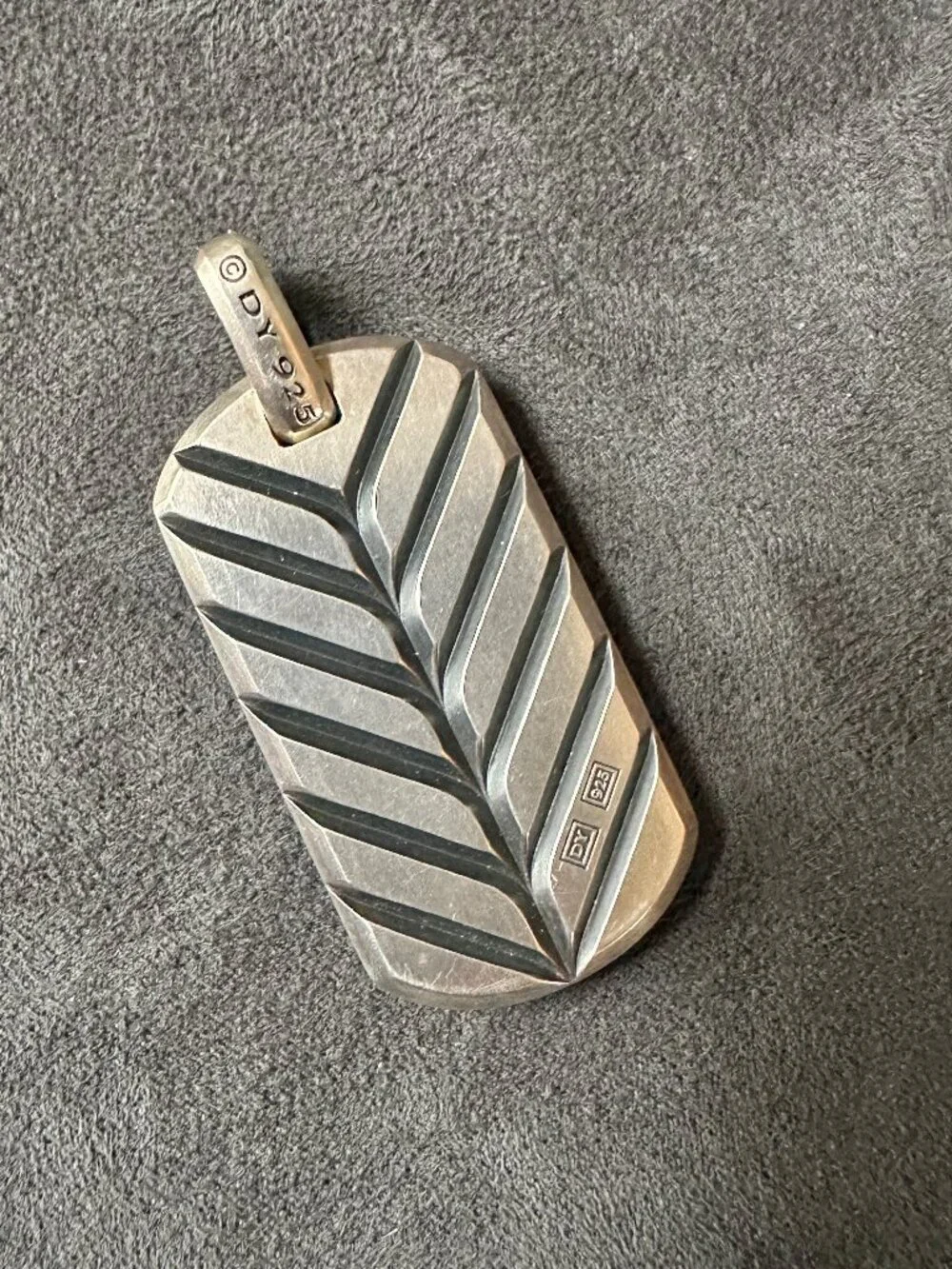 David Yurman Chevron Dog Tag Pendant w/ Tiger's Eye - 42mm